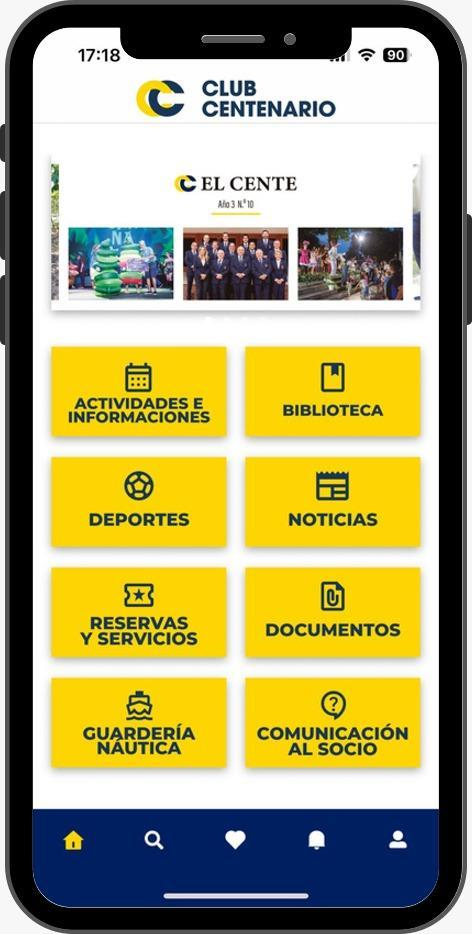 Pantalla de inicio de la aplicación El Cente